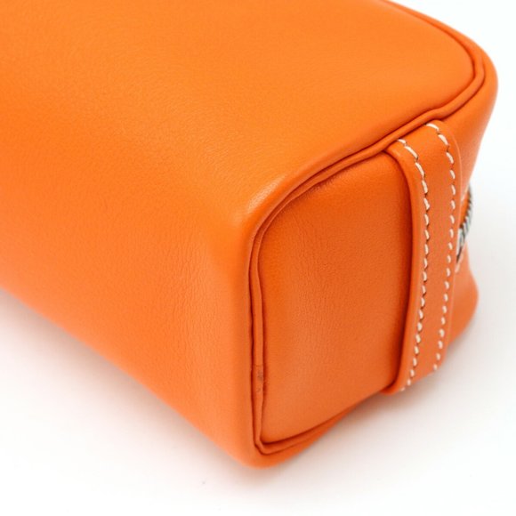 HERMES Scrib Pencil Case Pouch Leather Orange F Stamp - Picture 3 of 6